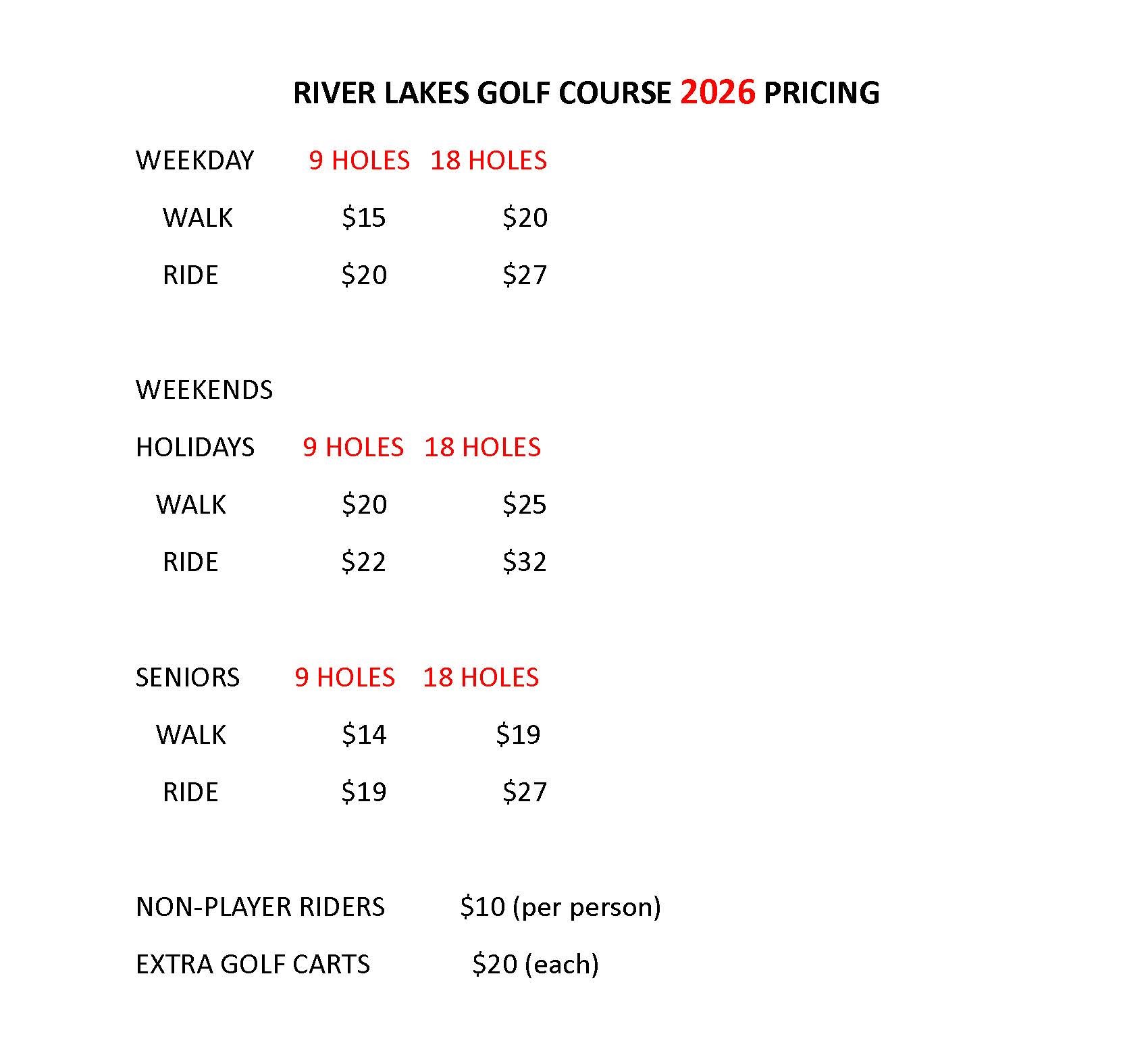 Daily rates for golfing
